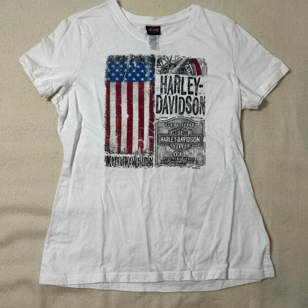 WOMEN'S‎ HARLEY DAVIDSON MOTORCYCLES SCOOP NECK T-SHIRT WHITE LARGE